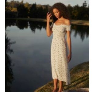 Blue and White Floral Off Shoulder Dress